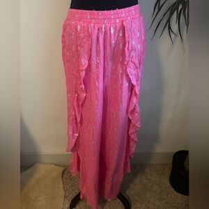 BNWT SURF GYPSY PINK, SILVER METALLIC, HIGH WAISTED RUFFLE BOHO PANTS